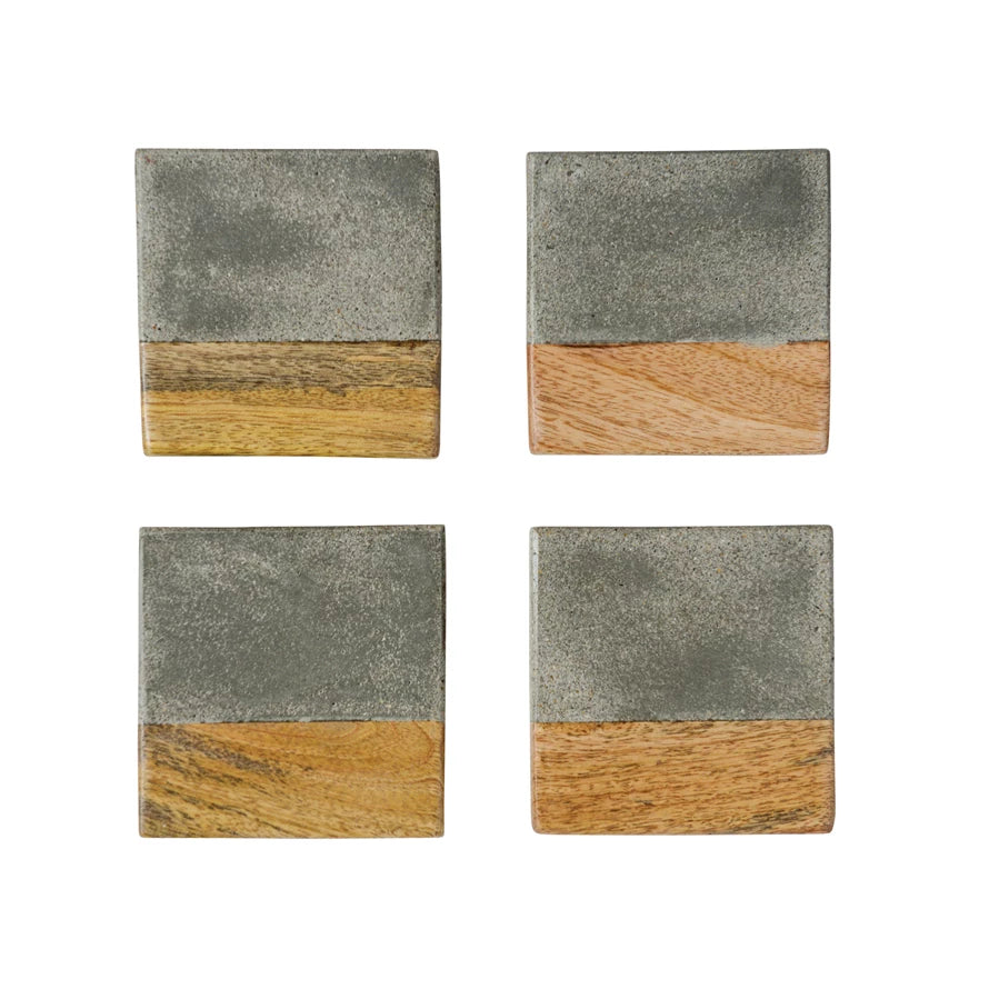 Cement &amp; Wood Coasters (Set of 4)