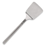 This silver spatula is made entirely out of steel, including the handle.