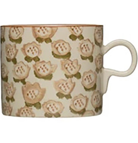Stamped Floral Stoneware Mug