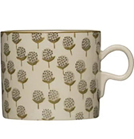 Stamped Floral Stoneware Mug