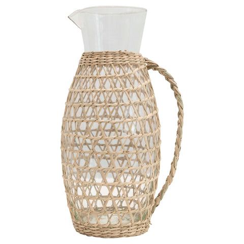 Glass Pitcher With Seagrass Wrap