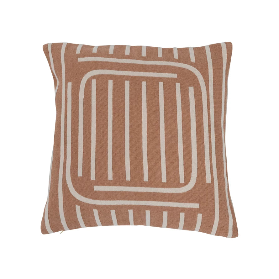 Woven Cotton Reversible Pillow with Lines "Putty &amp; Cream"