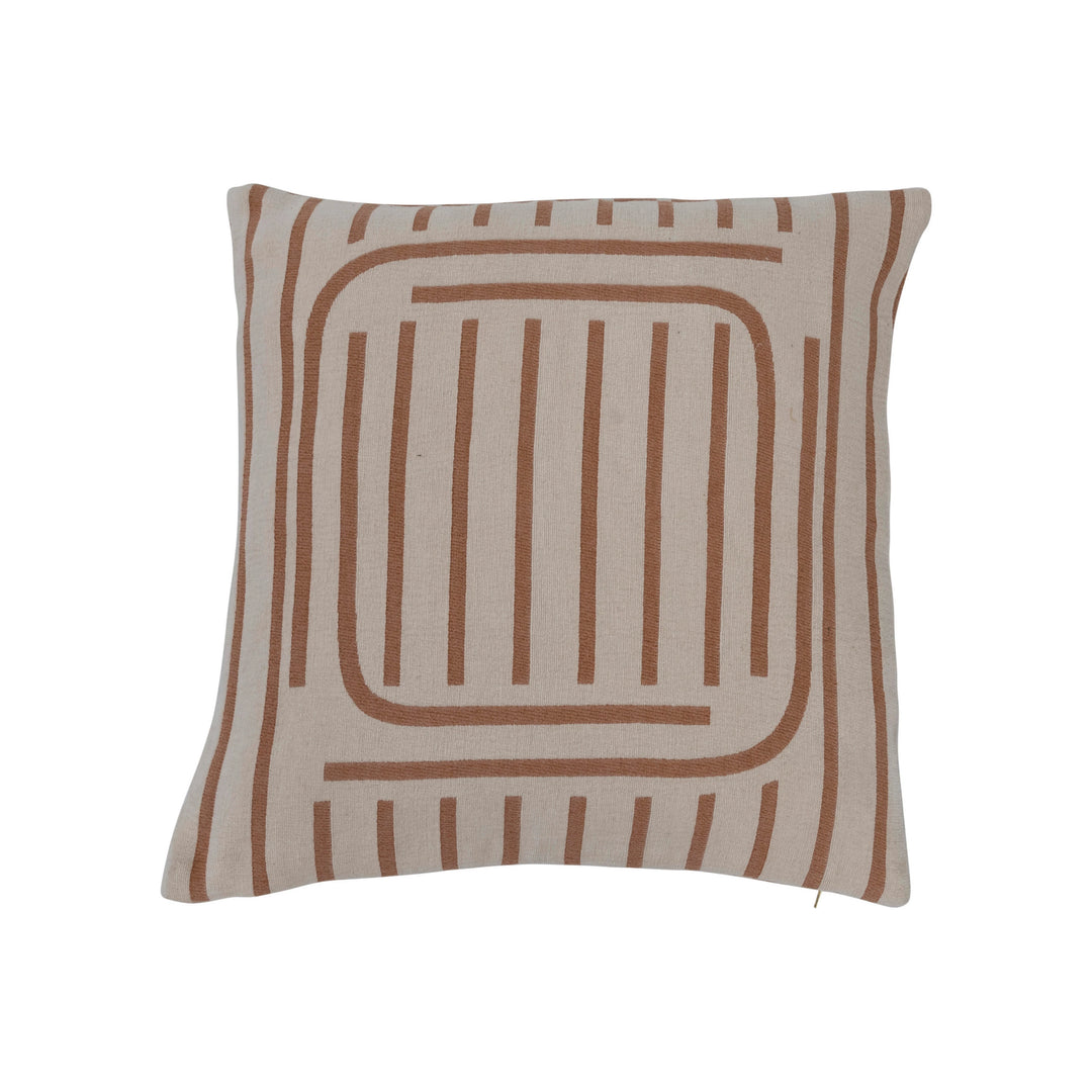 Woven Cotton Reversible Pillow with Lines "Putty &amp; Cream"