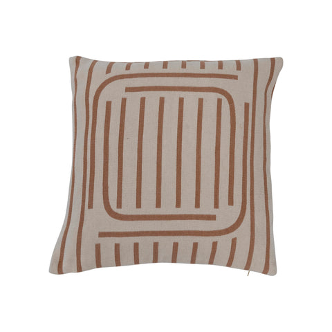 Woven Cotton Reversible Pillow with Lines "Putty & Cream"