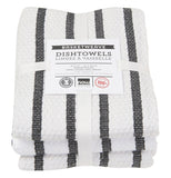 Set of 3 tea towels are white with black stripes and held together with a string.