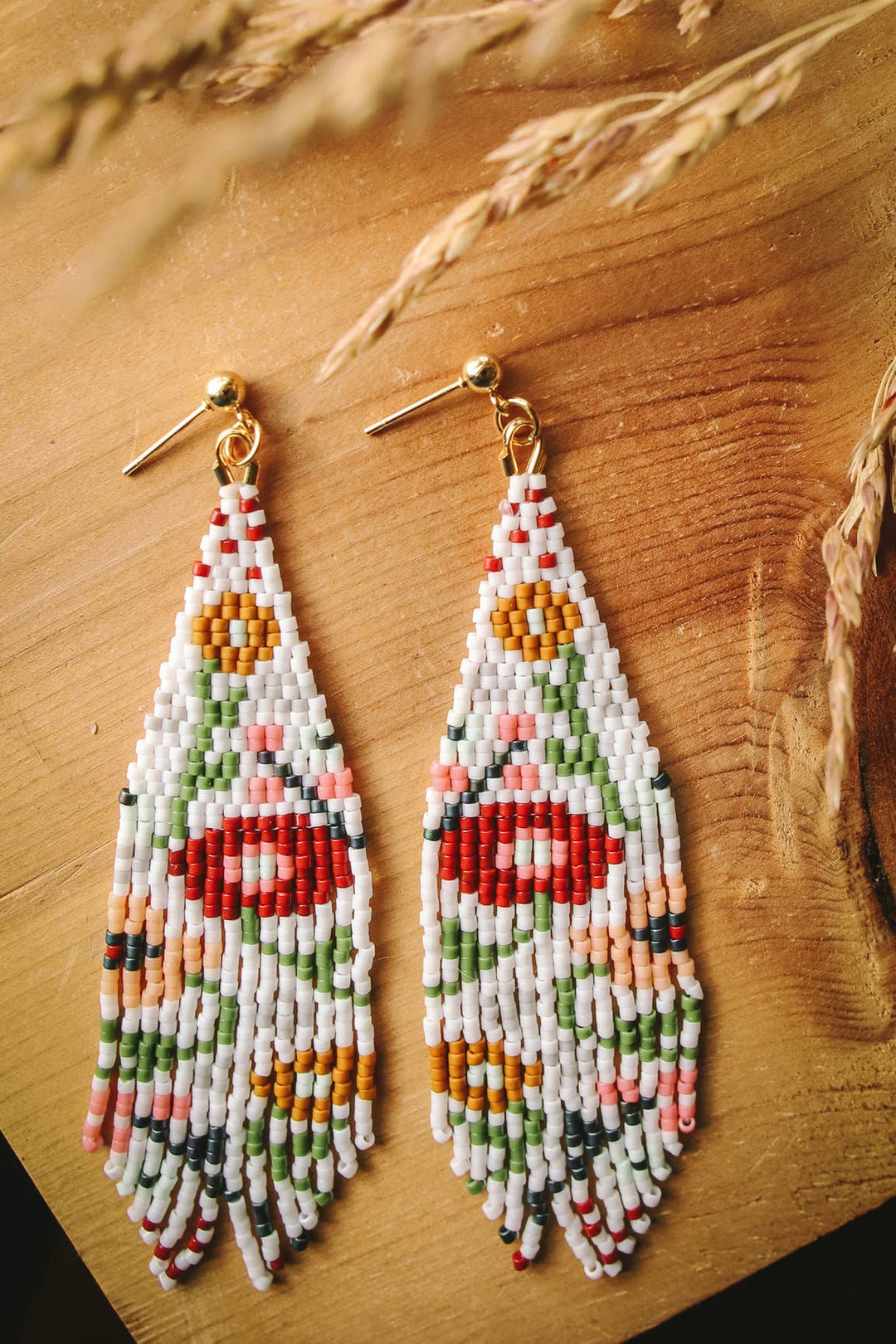 Beaded Handwoven Wildflower Fringe Earrings (White)