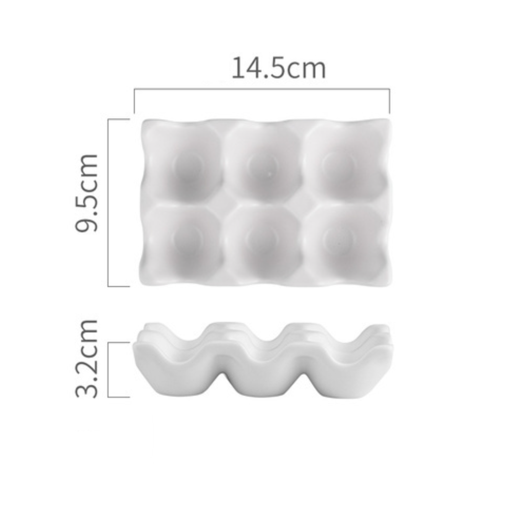 Ceramic 6 Grids Egg Holder: White