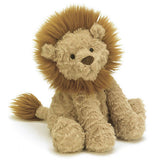 Tan medium Fuddlewuddle lion facing forward with an amber colored mane and tail tip.