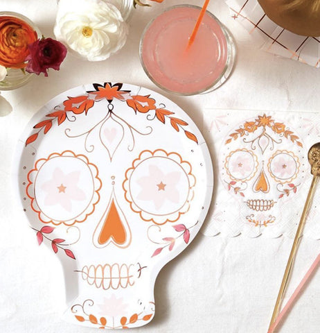 The "Sugar Skull" Paper Plate works well on the dinner table with other accessories. 