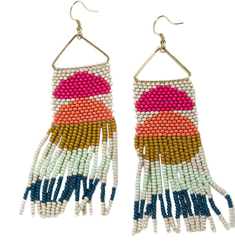 Gloria Half Circles Beaded Fringe Rainbow Earrings