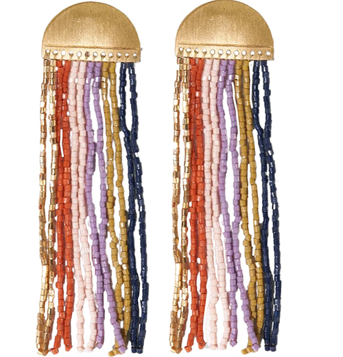Lilac Stripe Fringe Half Circle Earrings