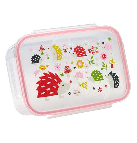This lunch box is shown with a design of porcupines in different sizes and with many colors.