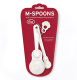 The measuring spoons are shown in their case with the biggest and smallest spoon being shown.