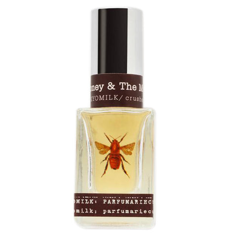 This perfume has a picture of a bee and says Honey and the Moon on it.