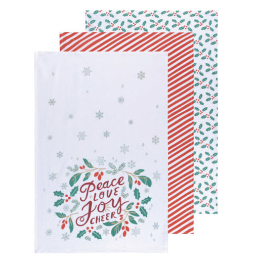 HOLIDAY Bakers Floursack Towels (Set of 3)  "Peace And Joy"