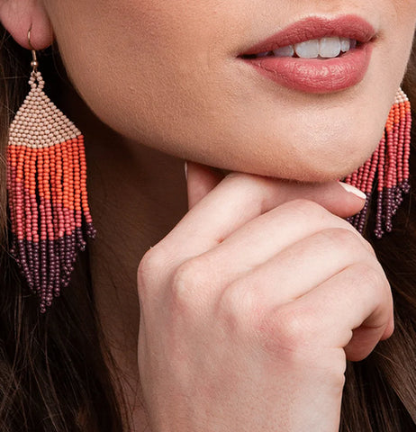 Emilie Arrow Beaded Fringe Earrings Rust by INK+ALLOY