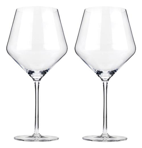 Two empty wine glasses.