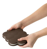 The baking dish's brown plastic lid is shown as a pair of hands are holding it.