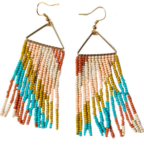 Whitney Diagonal Stripe Beaded Fringe Rust Earrings