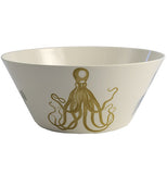White bowl with a yellow octopus. 