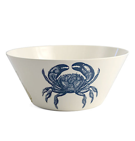 White bowl with a blue crab.