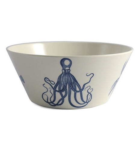 White bowl with a blue octopus.