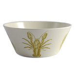 White bowl with a green lobster.