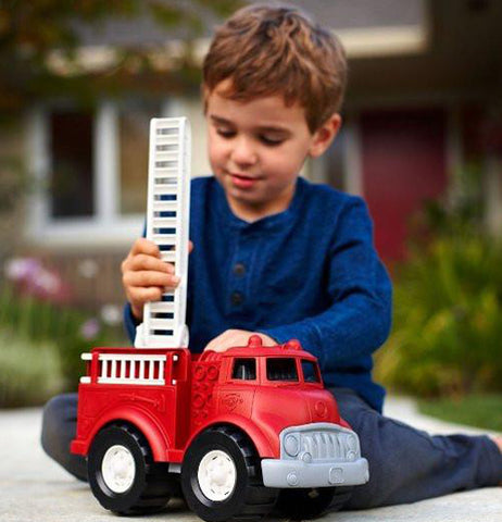 Red and grey fire Truck with black and white tires