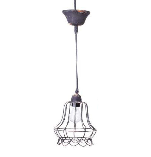 This is a vintage inspired wire hanging pendant lamp.  It is oval shaped.