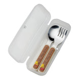 This Silverware kit with "Yee Haw" written on it comes with a spoon and a fork in a white case.