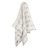 Grey and white Zebra Swaddle Blanket that is in a white background.